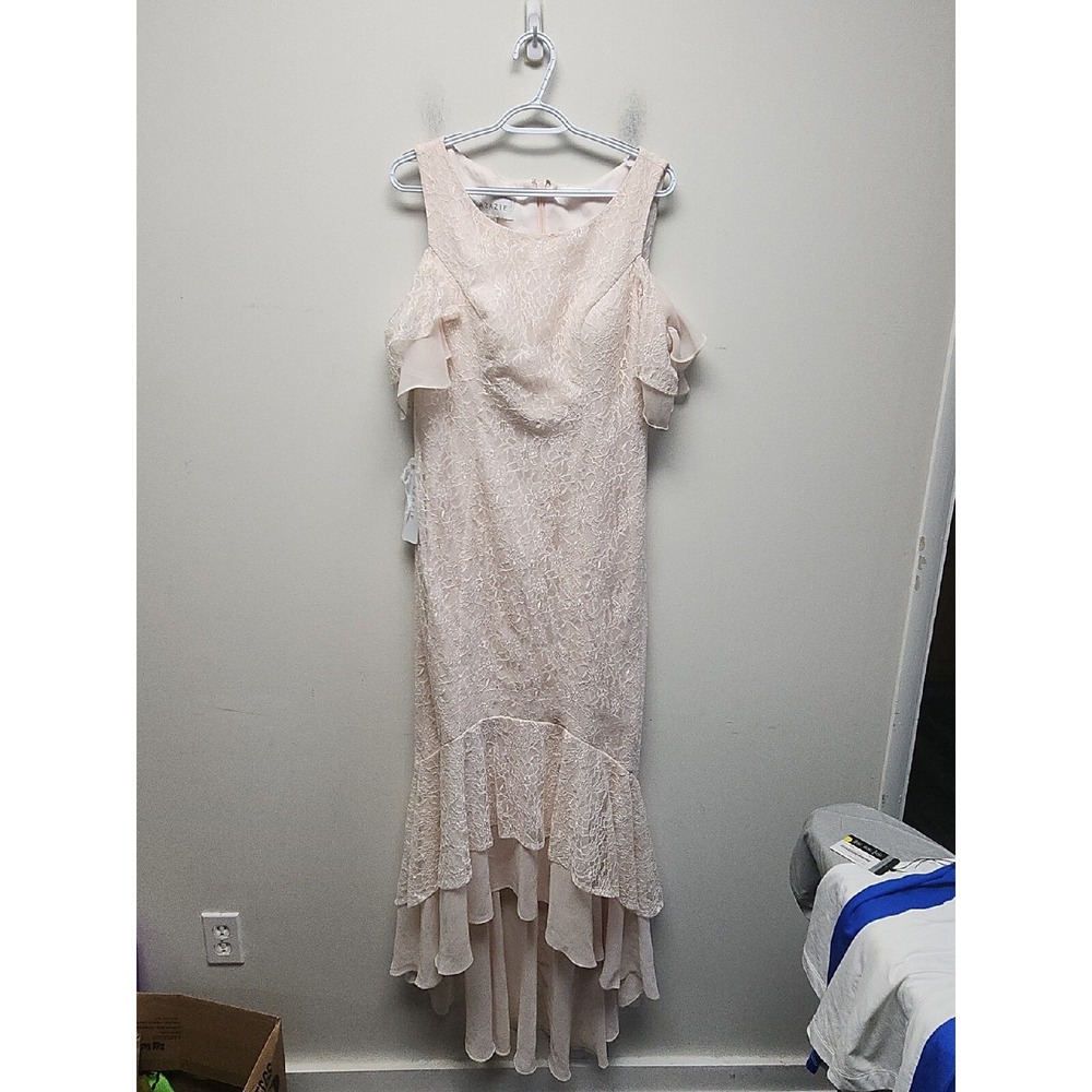 Azazie Malibu Rose Petal Pink Lace Cold Shoulder Mermaid Gown Dress A12 NEW